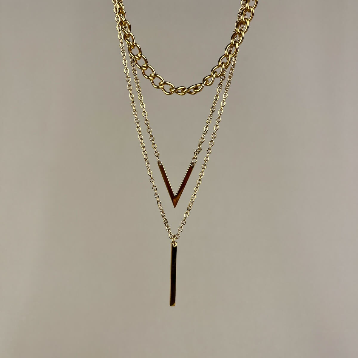 Golden 3-Layered V-Bar Necklace