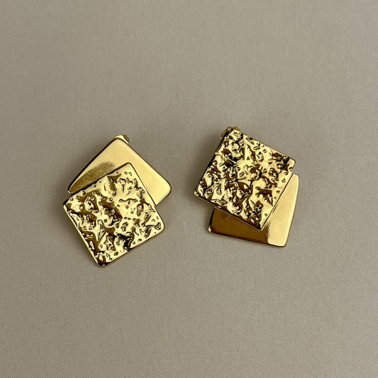 Geometric Textured Gold Earrings