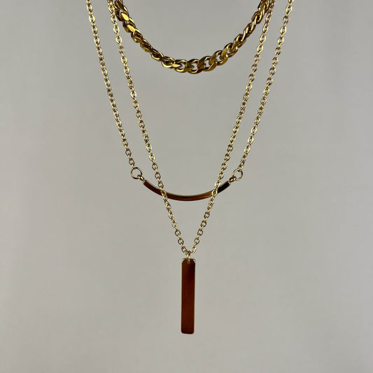 Golden 3-Layered Bar Curve Necklace
