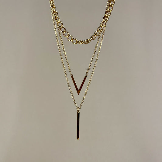 Golden 3-Layered V-Bar Necklace