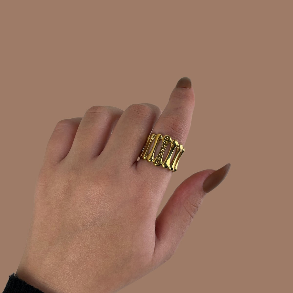 Golden Abstract Spine Ring