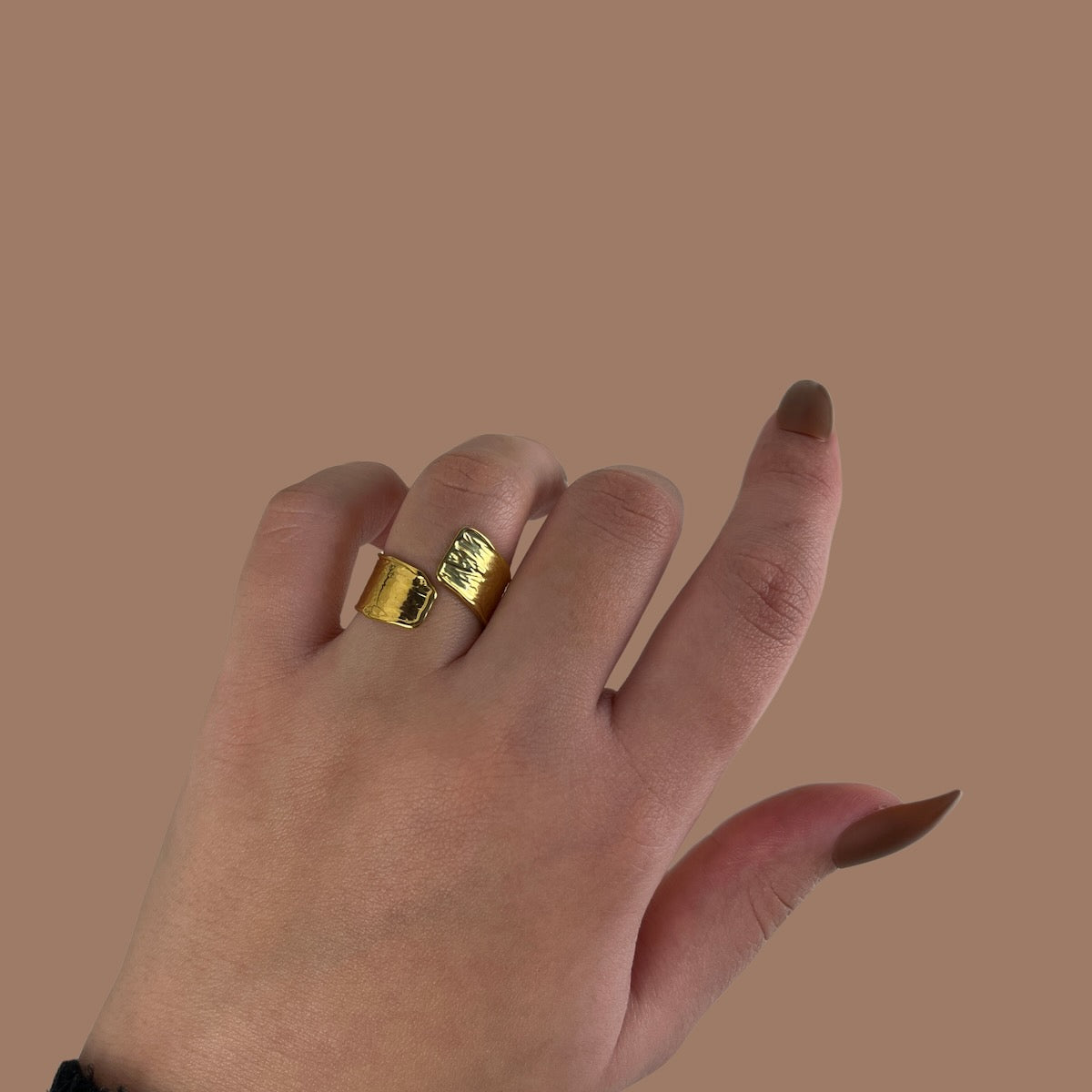 Golden Abstract Wave Ring