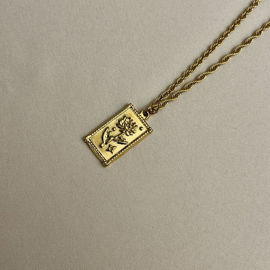 Golden Bloom Rectangle Necklace