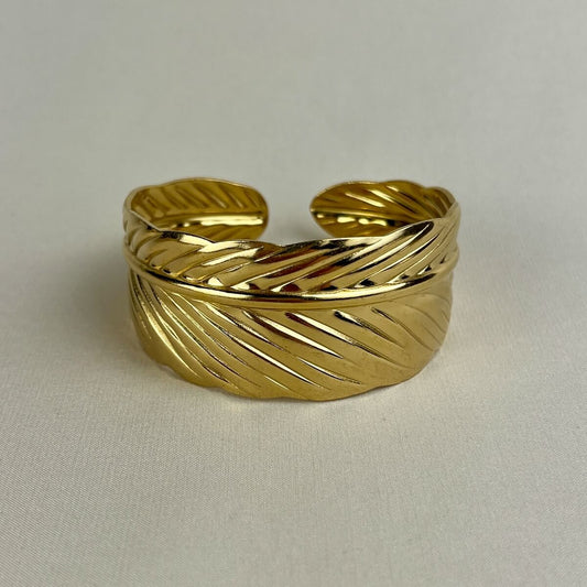 Golden Feather Cuff Bracelet