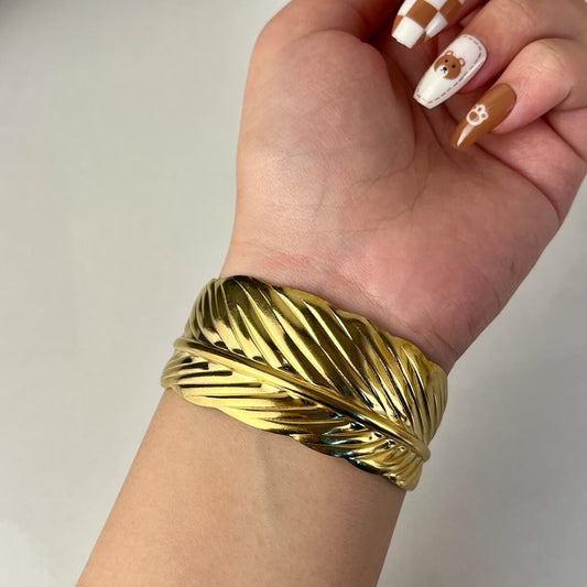 Golden Feather Cuff Bracelet
