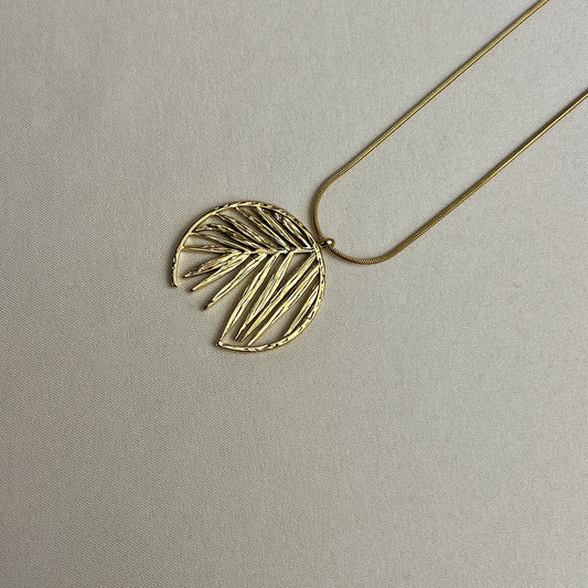 Golden Palm Leaf Cutout Necklace
